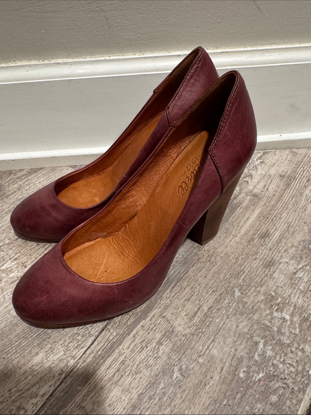 Madewell Burgundy Leather Block Heel Pumps